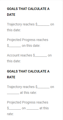 Pre-defined goals templates
