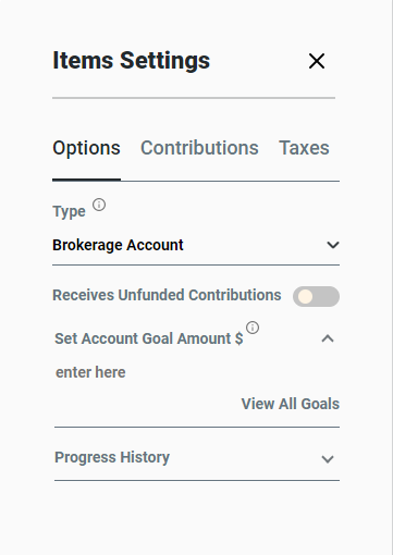 Set Account Goal menu